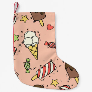Seamless pattern with cute ice cream and lollipops small christmas stocking