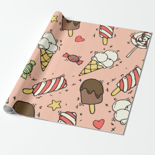 Seamless pattern with cute ice cream and lollipops wrapping paper