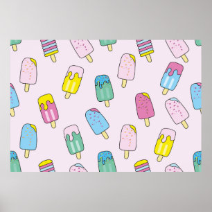 Seamless pattern with cute ice cream. Fruit ice cr Poster