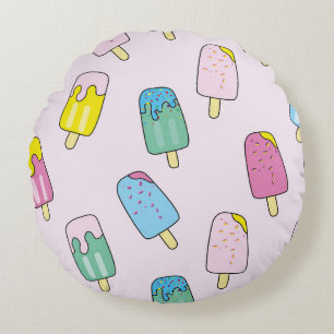 Seamless pattern with cute ice cream. Fruit ice cr Round Pillow