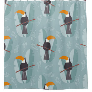 Seamless pattern with cute jungle parrot toucan on