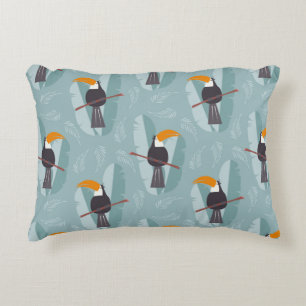Seamless pattern with cute jungle parrot toucan on accent pillow