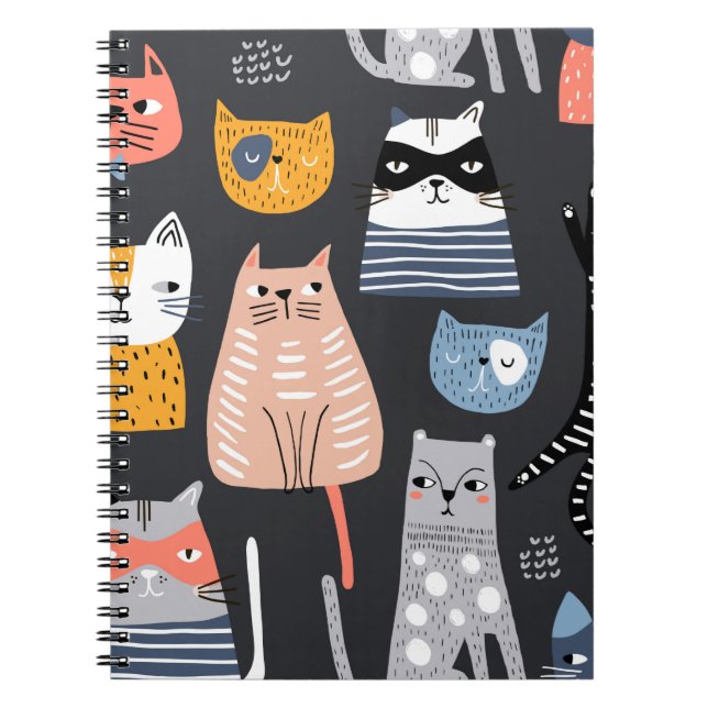 Seamless pattern with cute Kittens in diferent sty Notebook (Front)