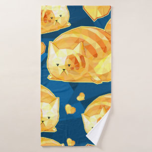 Seamless pattern with cute polygonal cartoon cats, bath towel
