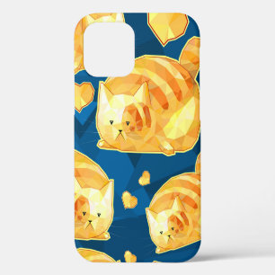 Seamless pattern with cute polygonal cartoon cats, iPhone 12 case