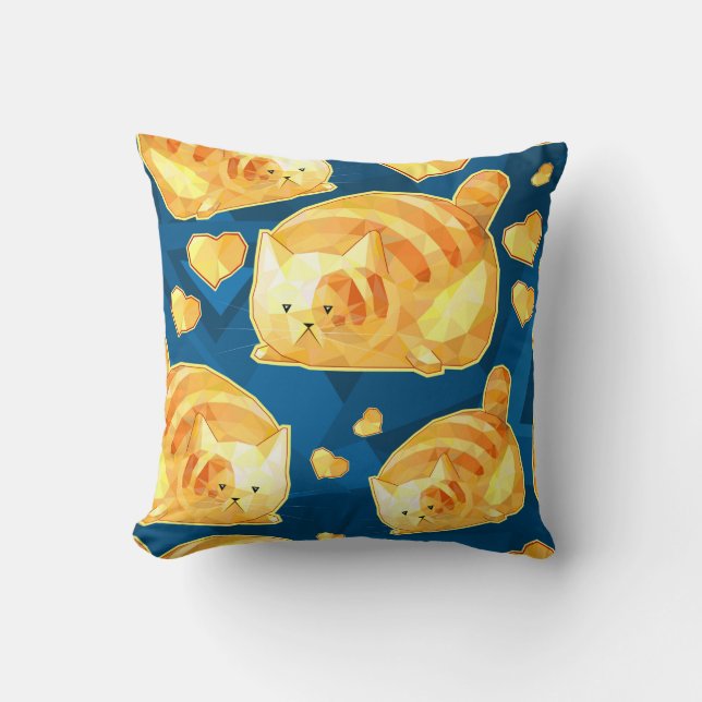 Seamless pattern with cute polygonal cartoon cats, throw pillow (Front)