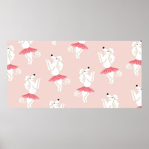 Seamless pattern with cute poodle dogs in cute bal poster