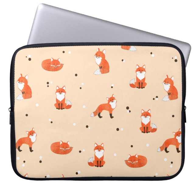 Seamless pattern with cute watercolor foxes. Vinta Laptop Sleeve (Front)