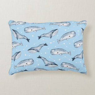 Seamless pattern with cute whales and stars. Water Accent Pillow