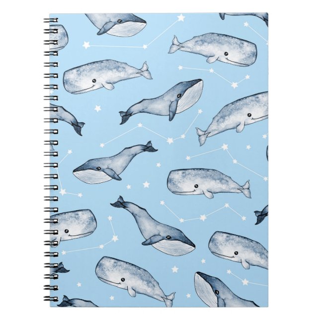 Seamless pattern with cute whales and stars. Water Notebook (Front)