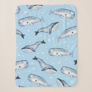 Seamless pattern with cute whales and stars. Water Sherpa Blanket