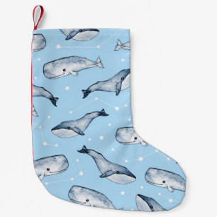 Seamless pattern with cute whales and stars. Water Small Christmas Stocking