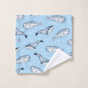 Seamless pattern with cute whales and stars. Water Wash Cloth