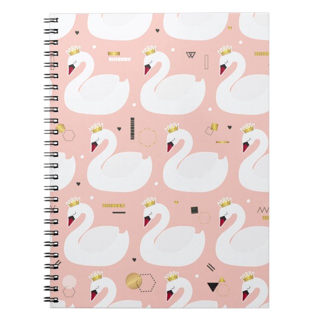 Seamless pattern with cute white swans. All elemen Notebook (Front)