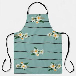 Seamless pattern with daisy and stripes apron