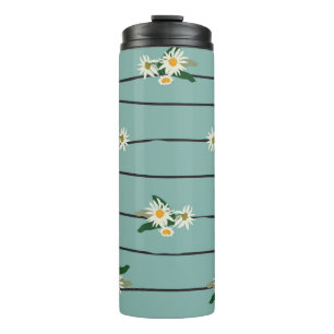 Seamless pattern with daisy and stripes thermal tumbler