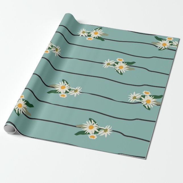Seamless pattern with daisy and stripes wrapping paper (Unrolled)