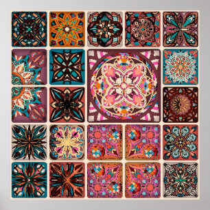 Seamless pattern with decorative mandalas. Vintage Poster