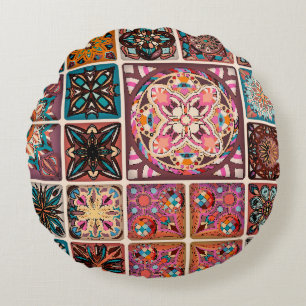 Seamless pattern with decorative mandalas. Vintage Round Pillow
