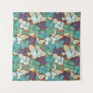 Seamless pattern with decorative summer hibiscus f tapestry