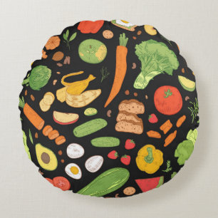 Seamless pattern with dietary food, wholesome groc round pillow