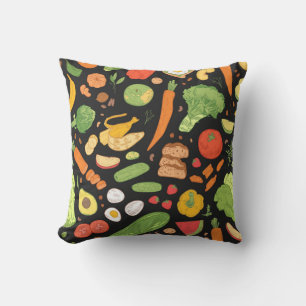 Seamless pattern with dietary food, wholesome groc throw pillow