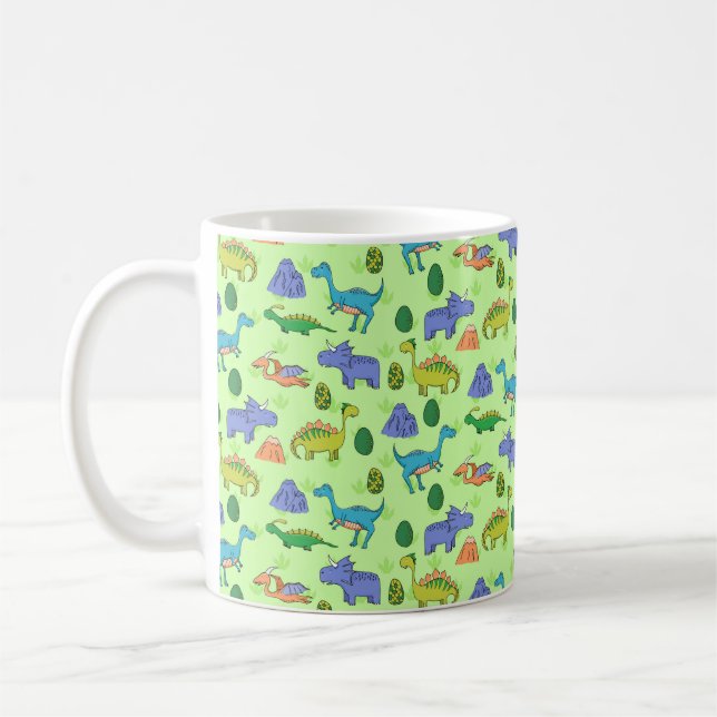 Seamless pattern with different cute dinosaurs, mo coffee mug (Left)