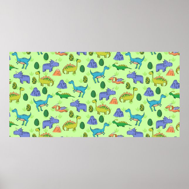Seamless pattern with different cute dinosaurs, mo poster (Front)