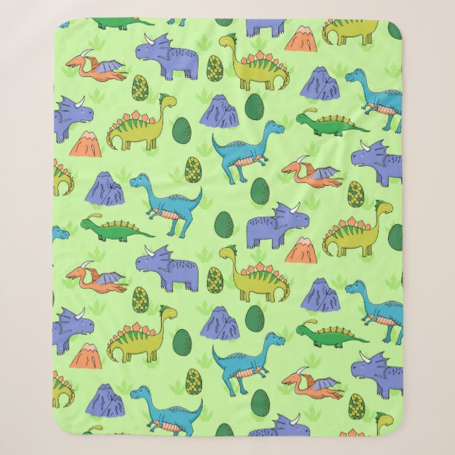Seamless pattern with different cute dinosaurs, mo sherpa blanket (Front)