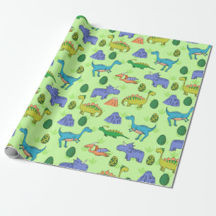 Seamless pattern with different cute dinosaurs, mo wrapping paper