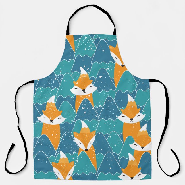Seamless pattern with different cute foxes.  apron (Front)
