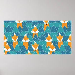 Seamless pattern with different cute foxes. poster