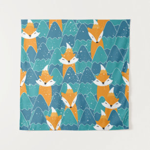 Seamless pattern with different cute foxes.  tapestry