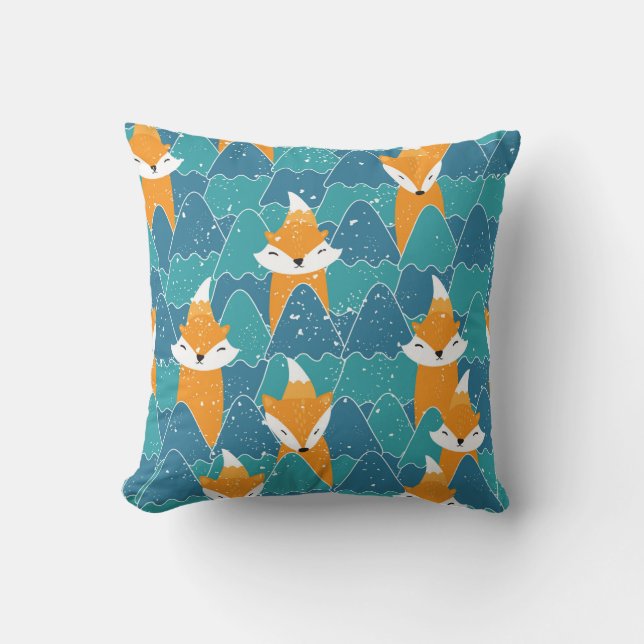 Seamless pattern with different cute foxes.  throw pillow (Front)