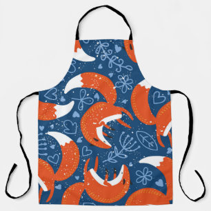 Seamless pattern with different cute foxes. Vintag Apron