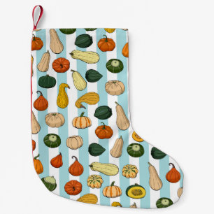 Seamless pattern with different hand drawn squashe small christmas stocking