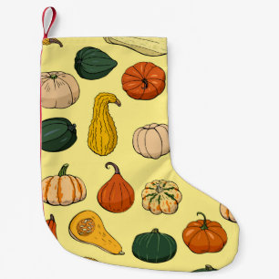 Seamless pattern with different hand drawn squashe small christmas stocking