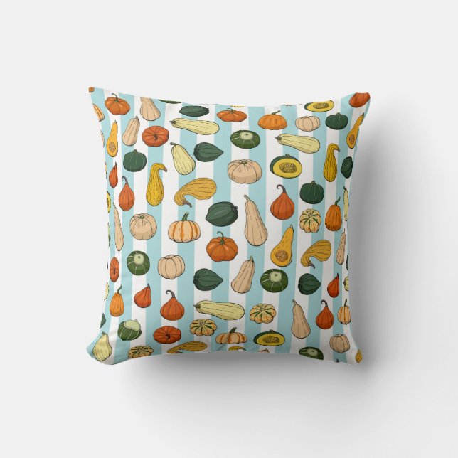 Seamless pattern with different hand drawn squashe throw pillow (Front)