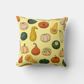 Seamless pattern with different hand drawn squashe throw pillow