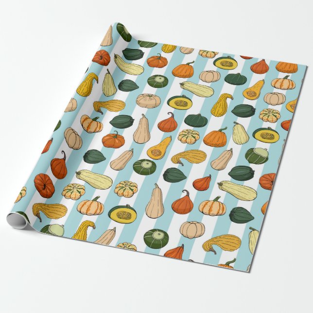 Seamless pattern with different hand drawn squashe wrapping paper (Unrolled)