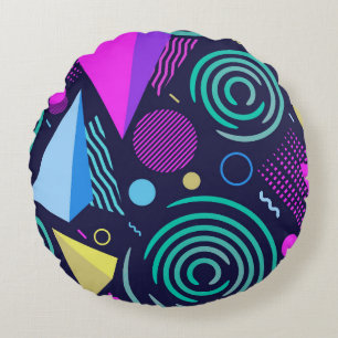 Seamless pattern with different kinds of geometric round pillow