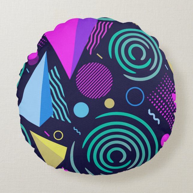 Seamless pattern with different kinds of geometric round pillow (Front)