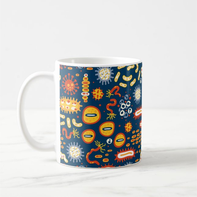 Seamless pattern with different kinds of microorga coffee mug (Left)