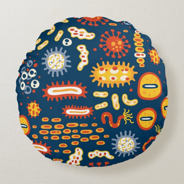 Seamless pattern with different kinds of microorga round pillow (Front)