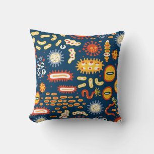 Seamless pattern with different kinds of microorga throw pillow