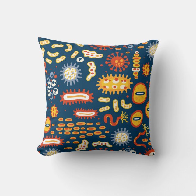 Seamless pattern with different kinds of microorga throw pillow (Front)