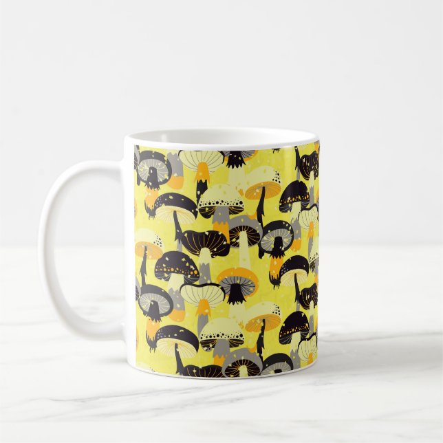 Seamless pattern with different mushrooms.  coffee mug (Left)