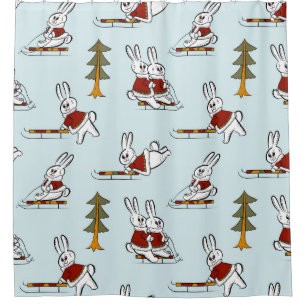 Seamless pattern with different rabbits on sleds i