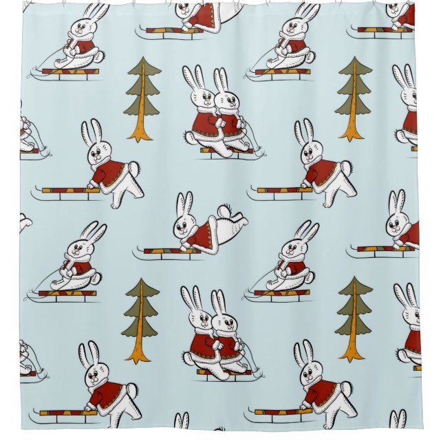 Seamless pattern with different rabbits on sleds i (Front)