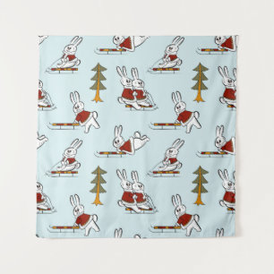 Seamless pattern with different rabbits on sleds i tapestry